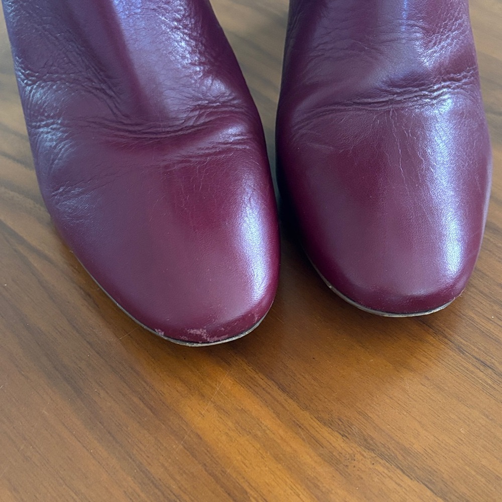 Zara Burgundy Leather Knee-High Heeled Boots - Picture 8 of 11